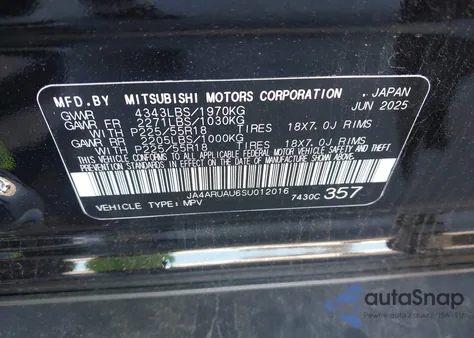 2025 Mitsubishi Outlander Sport 2.0 Es Awc z USA, uszkodzony, nr VIN JA4ARUAU6SU012016